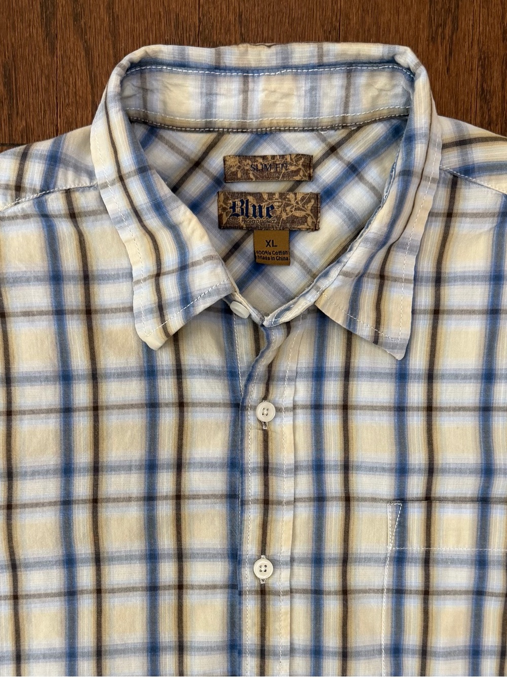 Pronto Uomo Blue Brown Short-Sleeve Plaid Button-Down Shirt Western Size XL